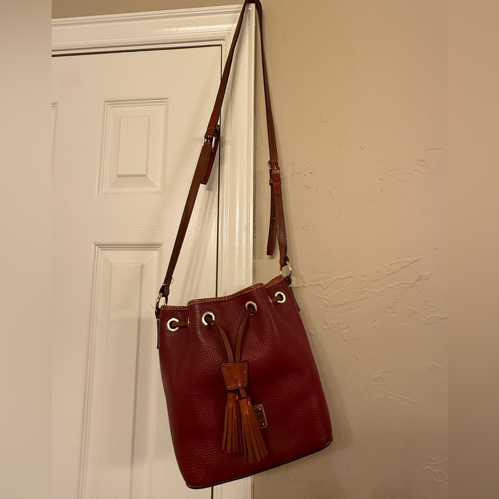 Elegant Red Leather Bucket Bag